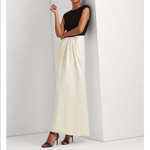 Lauren Ralph Lauren Black Knit Top and Satin Cream Bottom Evening Gown - Size 4